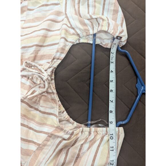 Women's pretty cropped peasant top w/neutral light stripes by Derrick Heart, XL - Picture 9 of 10